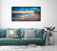 Jiuqinghua Canvas Prints Wall Art Blue Beach Ocean Landscape Paintings 1 panel Sunset Sea Waves Wall Decor Pictures Stretched and Framed for Living Room Bedroom and Office Decor Artwork 24x48inch