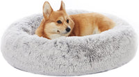 Calming Fluffy Donut Dog Bed for Large Dogs, 36" Round - 30.0"L x 30.0"W x 8.0"Th / Light Grey