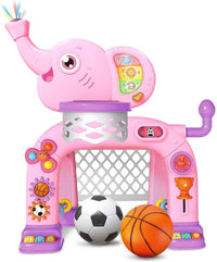 Shemira Toddler Basketball Hoop & Soccer Goal Activity Center Toys - Pink