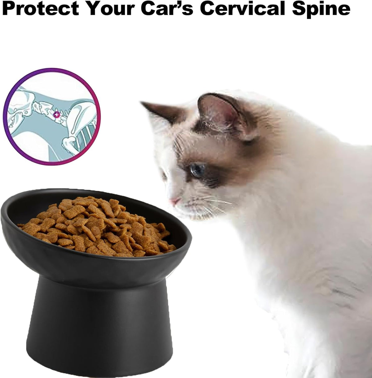 Elevated Cat Bowls, 15° Tilted Ceramic Raised Cat Food and Water Bowl Set, Whisker-Friendly - Black / 6.2 Inch (Pack of 2) - image 4