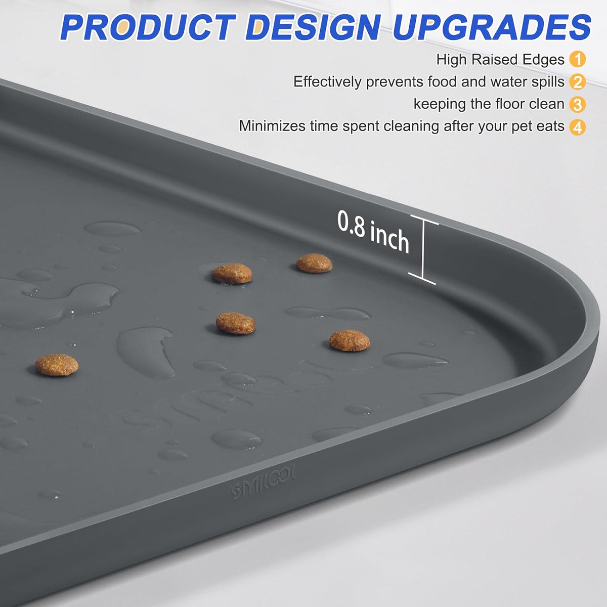 SMILOOL Waterproof Silicone Pet Food Mat with Raised Edge for Dog - Dark Grey / 22"L x 14"W - image 3