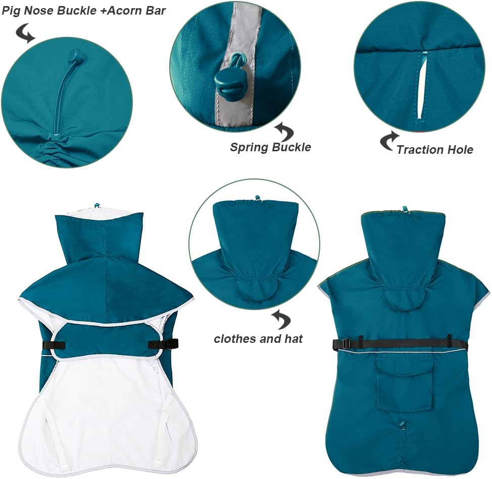 Dog Raincoat Waterproof Adjustable Rain Jacket Small Dogs Green - Blue / 6XL-Fit for 91-110 pounds - image 3