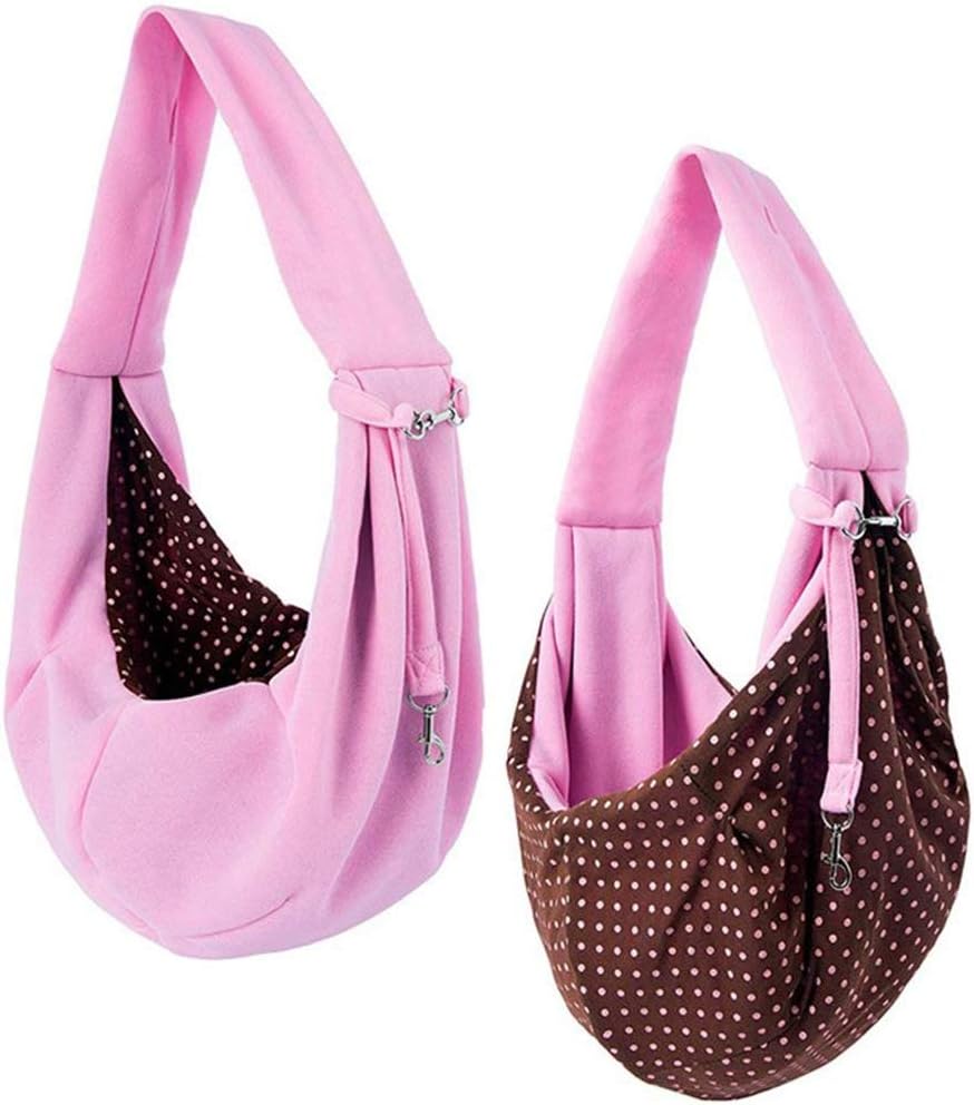 Reversible cotton pet sling carrier bag for cats and dogs with safety collar hook