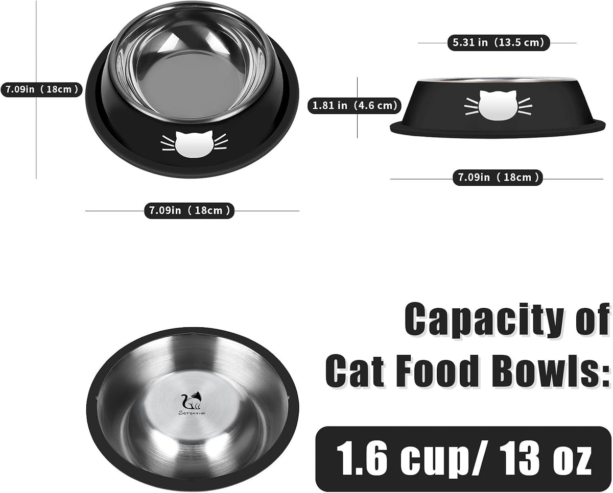 Serentive 2 Pcs Non-Slip Stainless Steel Small Cat Food Bowls - Silver, Purple,Black / 13 oz - image 2