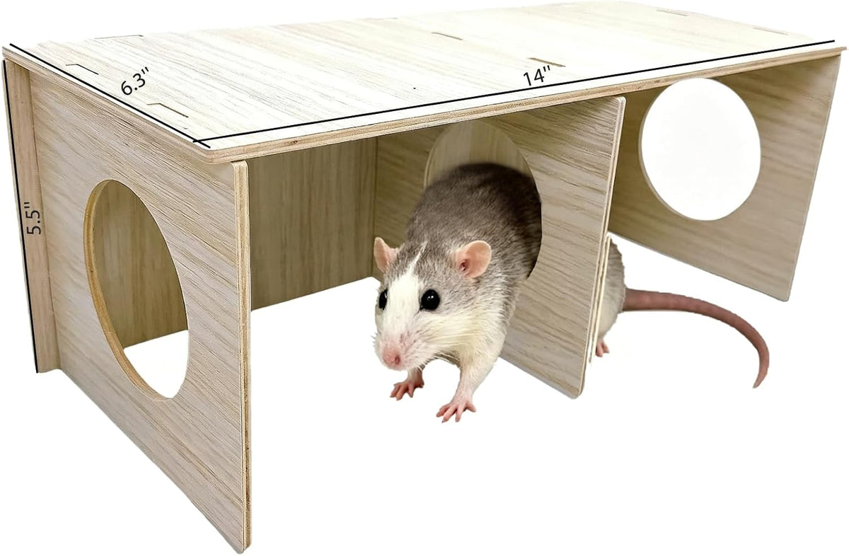 Wooden Hamsters 2-Chamber Hideout-Tunnel Multi Chamber Exploring Toy - XL