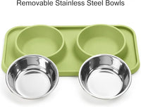 Cat Food Bowls, Cat Bowls Non-Skid and Non-Spill Silicone Pads with PP Stand, Removable Stainless Steel Food and Water Dishes for Cats, Small Size Dogs