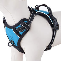 PHOEPET No Pull Dog Harness Medium Reflective Front Clip Puppy Vest with Handle,Adjustable 2 Metal Leash Attachment Hooks(M, Blue)