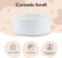SPUNKYJUNKY Acacia Wood Stand Dog Bowl Set Raised, Ceramic Dog Food & Water Bowl for Medium Dogs (28.74 OZ, White)