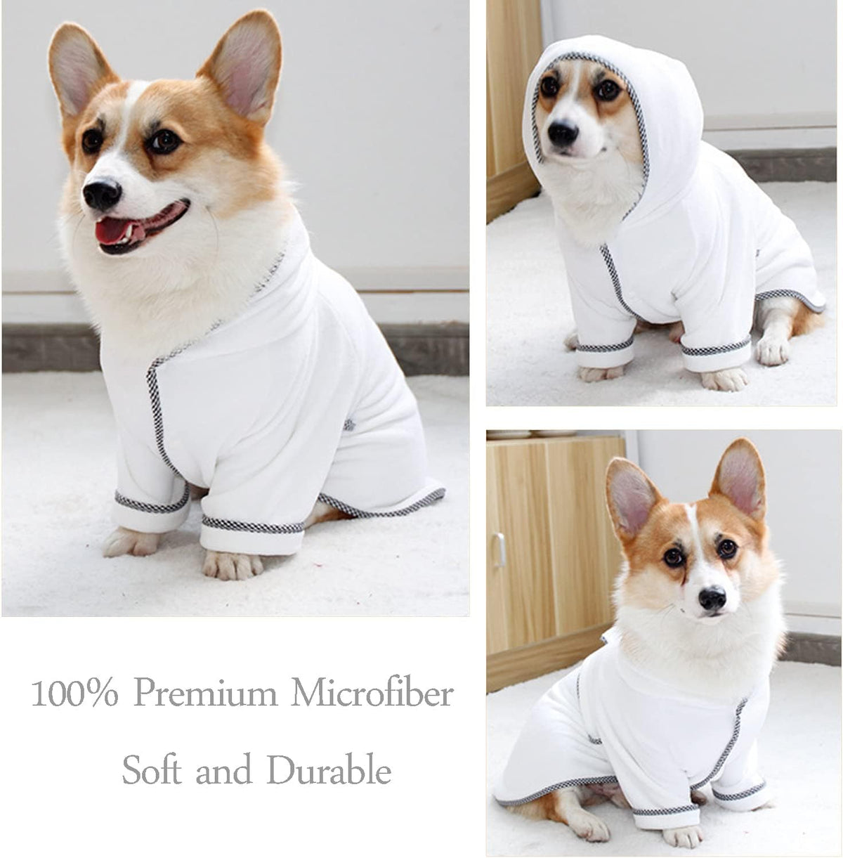 Dog Bathrobe, Microfiber Fast Drying Absorbent Hooded Bath Towel White for Puppy Small Medium Large - S:10-18LB (1st Generation) / White - image 3