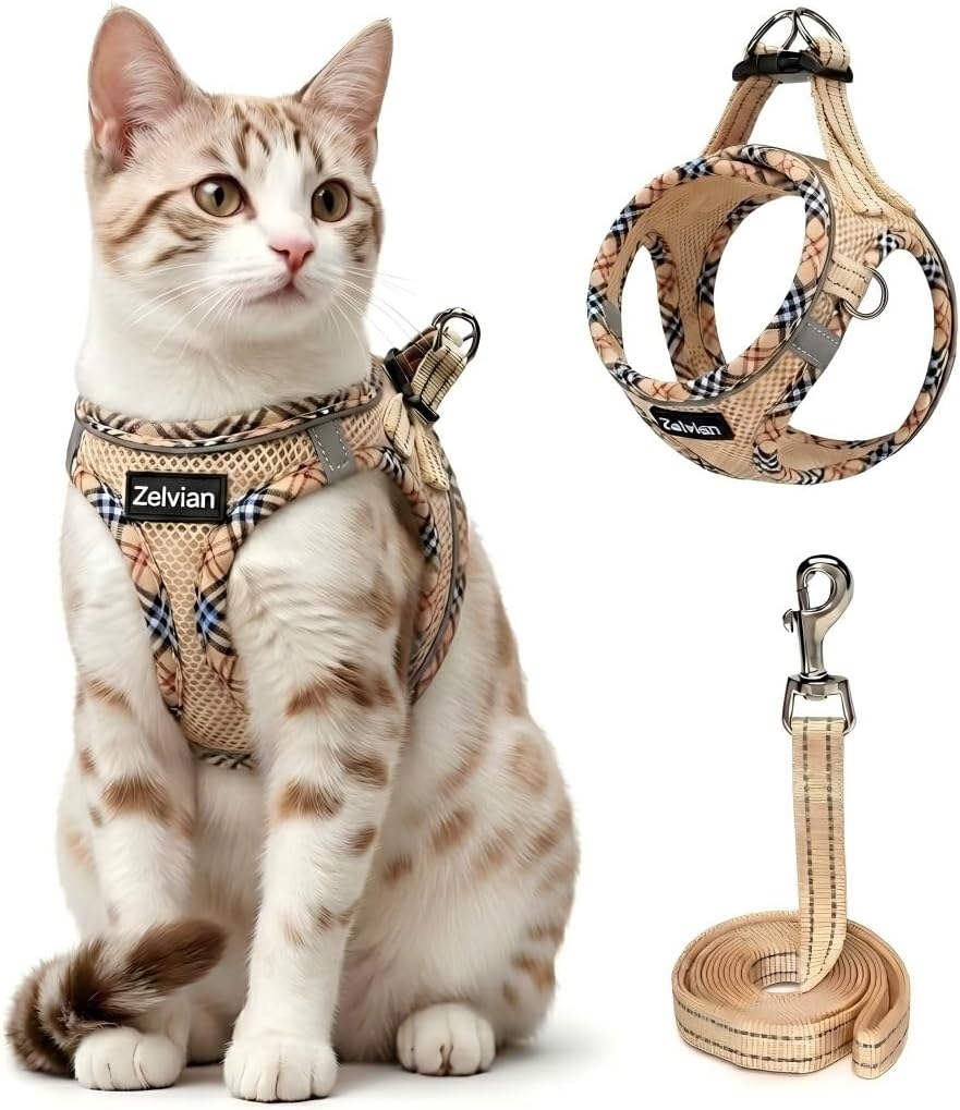 Escape Proof Cat Harness and Leash, Adjustable Vest - Beige / M