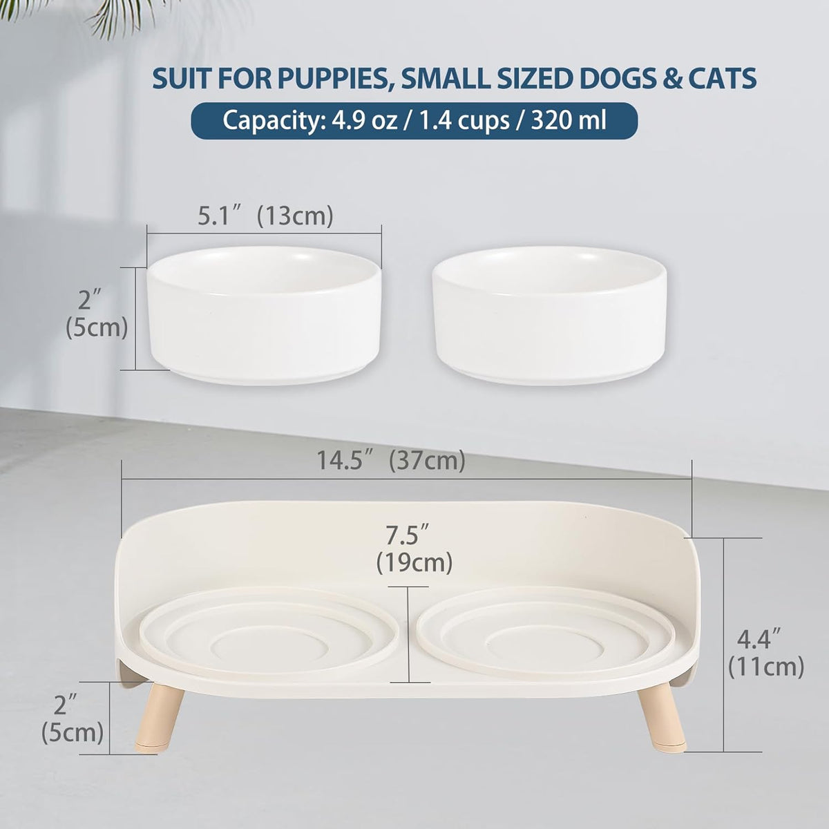 Elevated Ceramic Dog Bowl Set - White / Small - image 3