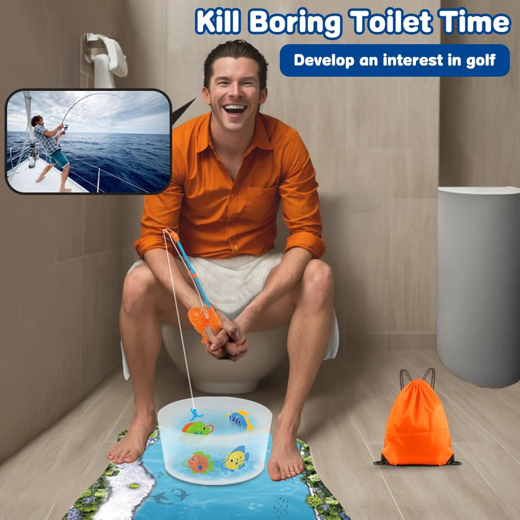 Kaelinda toilet fishing gag gift with fishing rod, four fish and Do Not Disturb sign - view 4