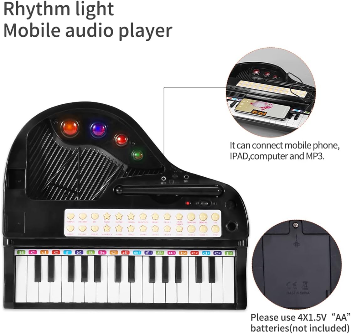 Losbenco kids piano keyboard toy with 31 keys, microphone and stool in pink - view 3
