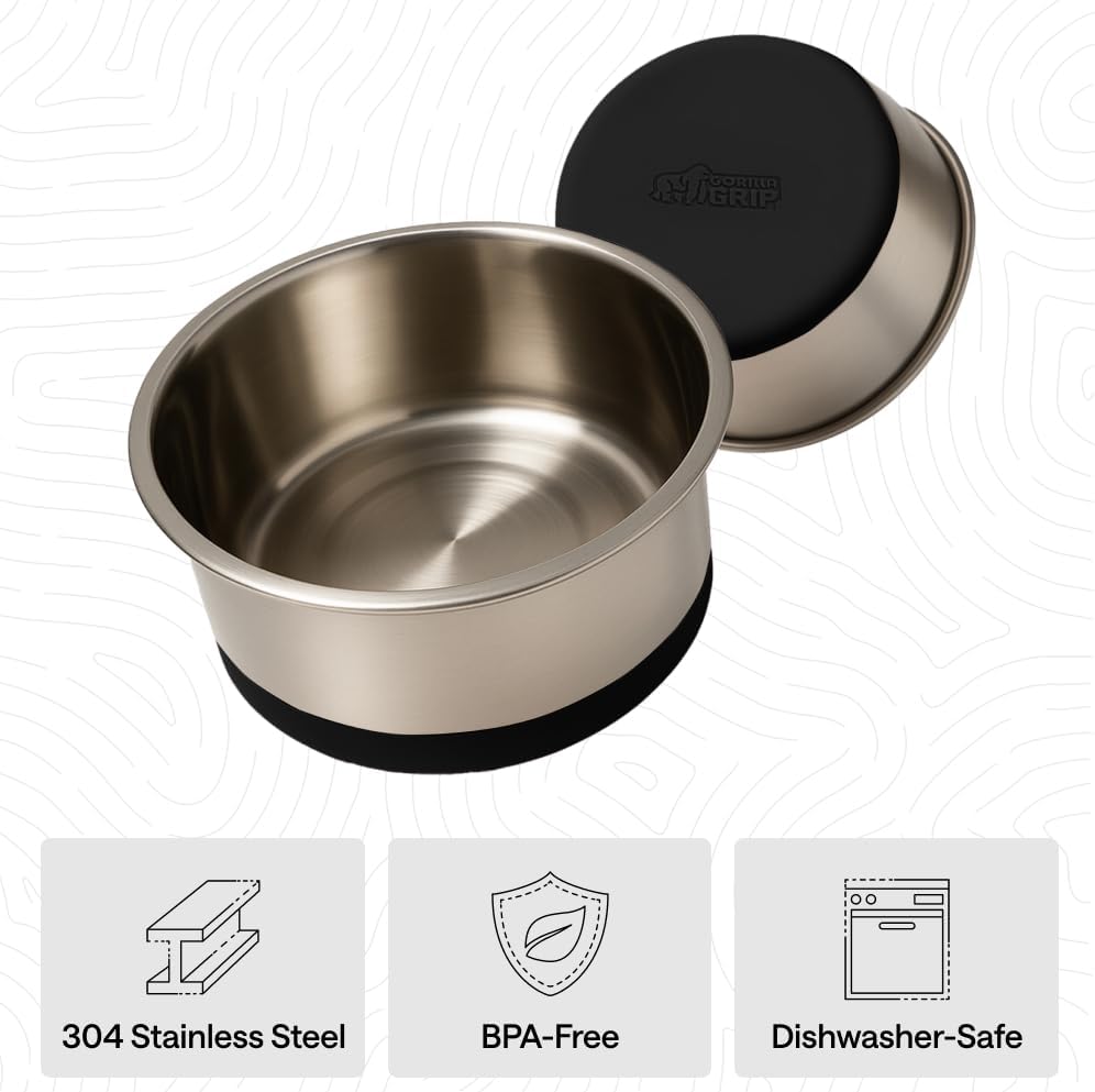 GORILLA GRIP Dog Bowl Set, Food Grade 304 Stainless Steel, 8 Cup - Black / 8 Cup (Set of 2) - image 3