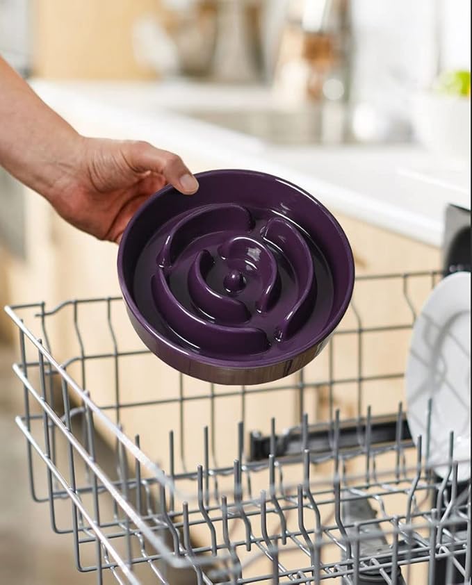 LE TAUCI Ceramic Slow Feed Dog Bowls, Elevated for Small and Medium Breed Dogs, Anti-Gulping Pet Feeding Dishes, Maze Purple, 1.5 Cups