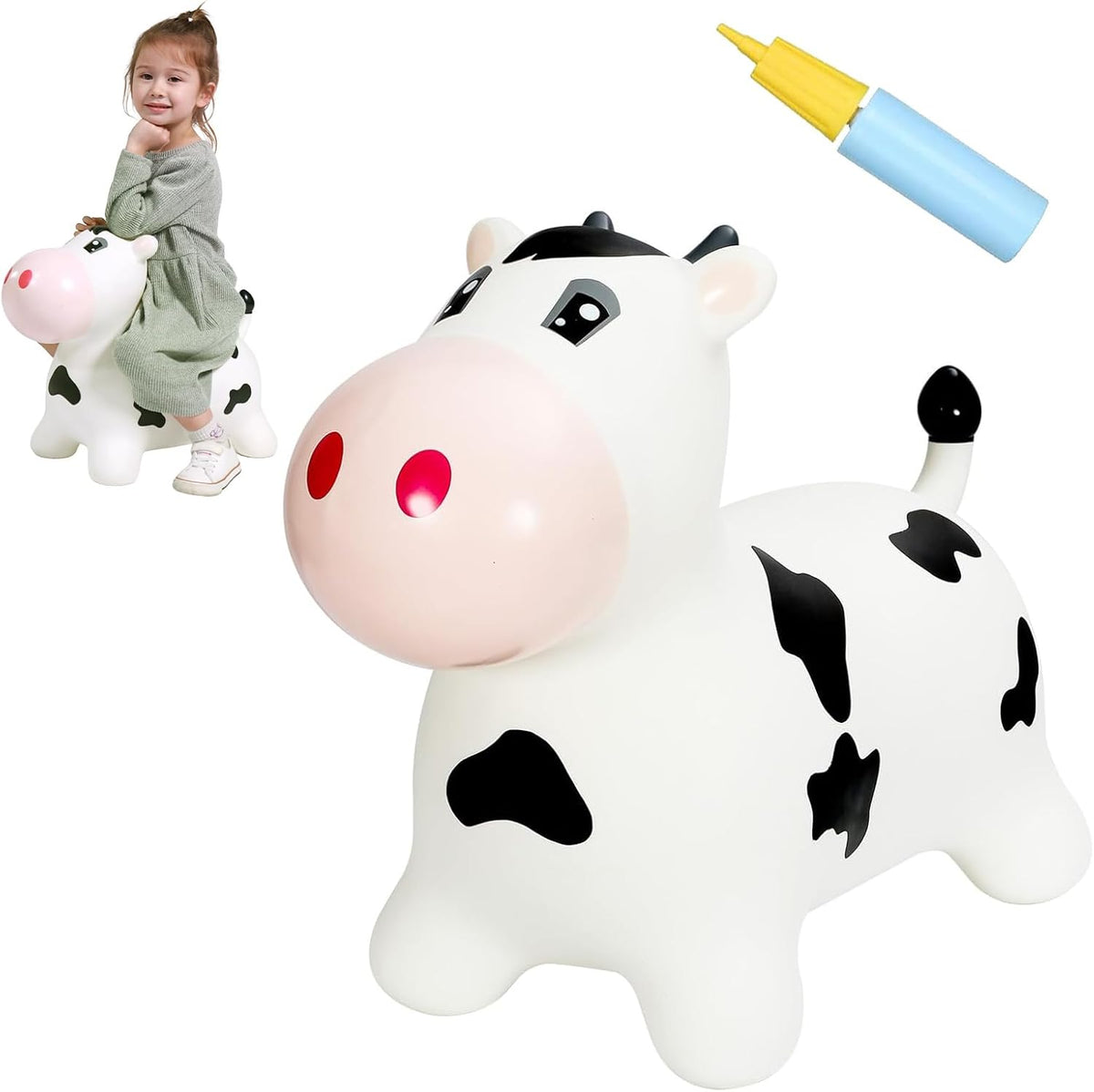 INPANY Bouncy Bull, Cow Hopper for Cowboys, Kid Gifts Toy - Black and White