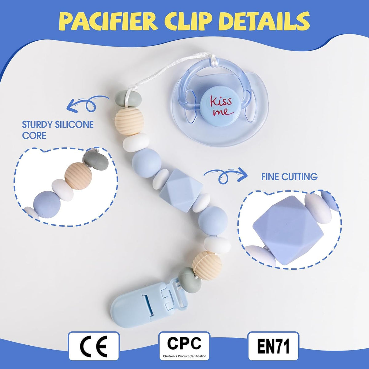 Aori Pacifier Clips for Rebron Baby Dolls Pacifier Holders Silicone - Blue - image 3