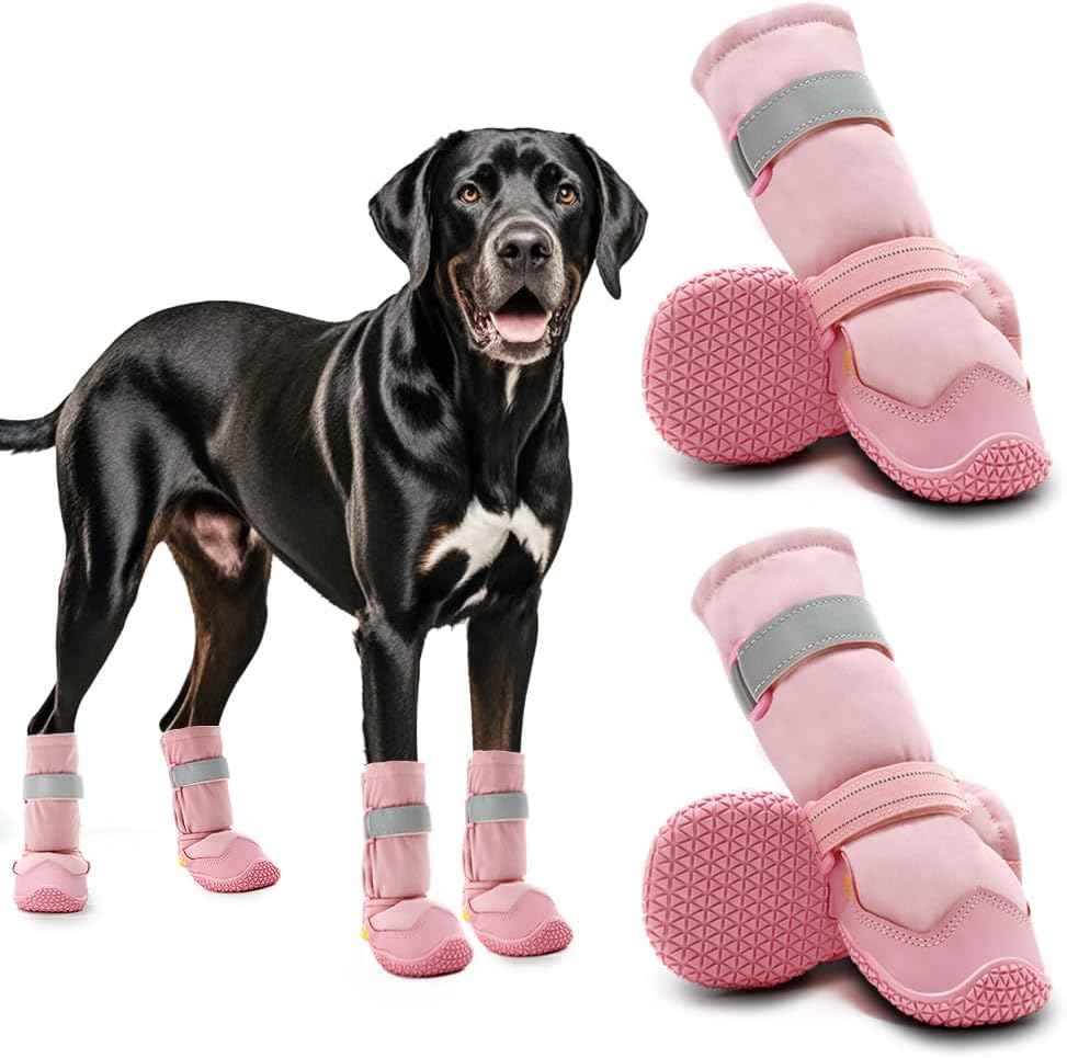 Dog Boots Waterproof Dog Shoes for Medium Large Dogs - Light Pink / Width 2.55 in