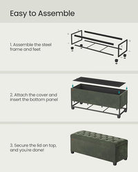 SONGMICS Velvet Storage Ottoman Bench, Foot Rest with Legs, 15.7 x 43 x 15.7 Inches, End of Bed Bench, Storage Chest, Load up to 660 lb, for Living Room, Bedroom, Entryway, Forest Green ULSF089C01