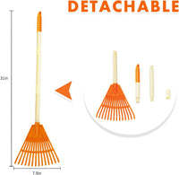 POMIKU kids rakes, four orange child size leaf rakes with wooden handles - view 5