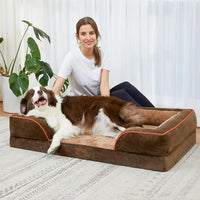 Comfort Expression Dog Beds for Extra Large Dogs, Waterproof Orthopedic Foam XL Dog Beds with Bolster, Washable Dogs Bed Sofa Pet Bed with Removable Cover & Non-Slip Bottom(X-Large,Brown)
