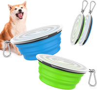 Pawaboo Collapsible Travel Dog Bowls 2 Pack with Lids&Carabiners - 450ml(Pack of 2) / Blue + Green