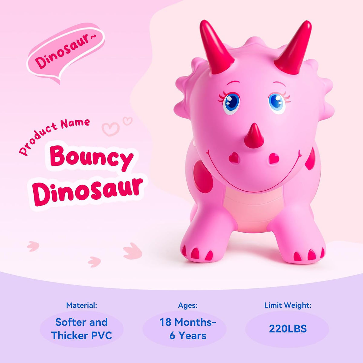 ZOOJOY Inflatable Horse Hopping Toy - Pink Dinosaur - image 2