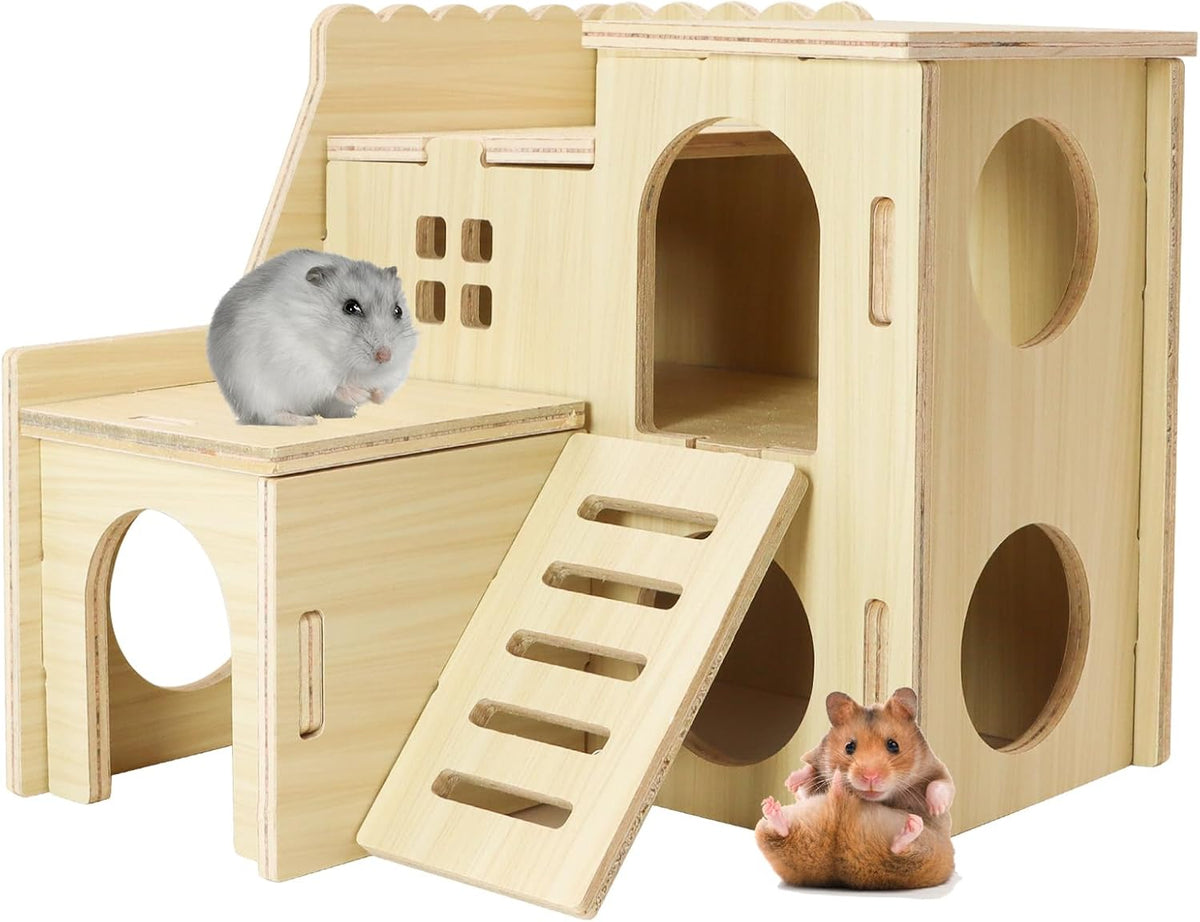Uncle Yang Tiny Hamster Maze Wood House with Slide House – Essentials for Small Pets