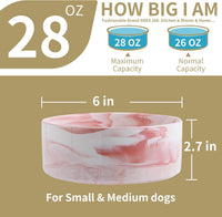 Black Elevated/Raised Dog Bowl Ceramic with Wood Stand for Medium - Marble Pink / 6 Inch - image 3