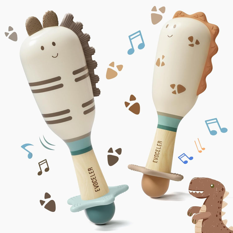 Evoceler dinosaur baby rattles, Stegosaurus and Tyrannosaurus silicone teething maracas