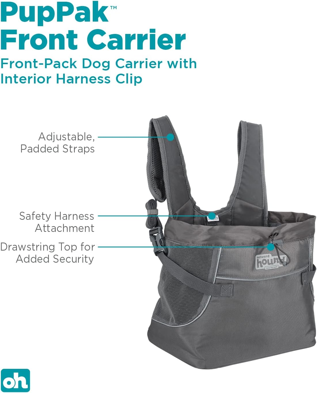 Outward Hound PupPak Dog Front Carrier, 12.5" x 9" x 14" - Grey / 12.5"L x 9.0"W x 14.0"H - image 2