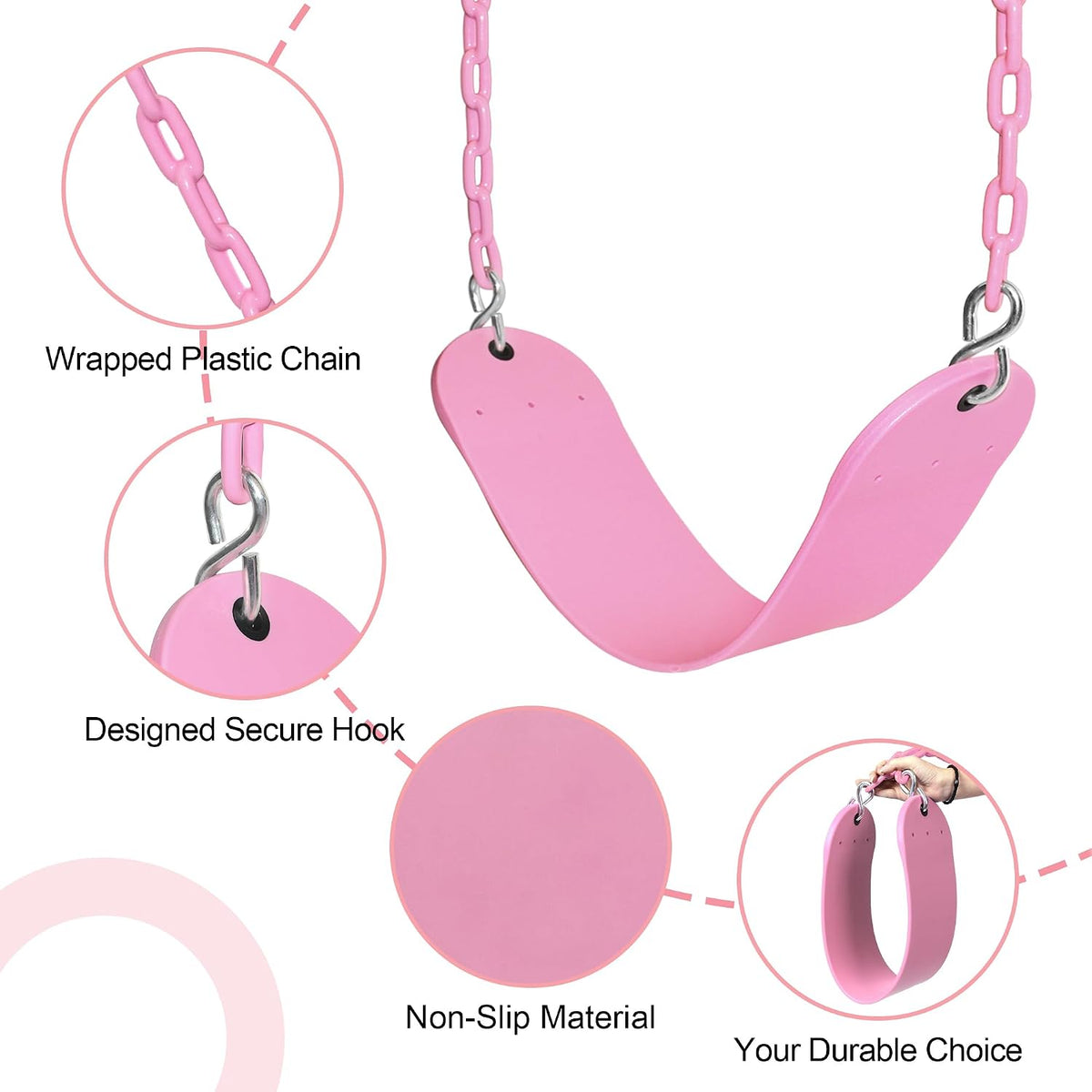 Pink Swing Seat, Heavy Duty Chain Plastic Coated - Light Pink - image 3