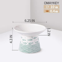 6.5 Inch Extra Wide Ceramic Elevated Cat Bowls - Black & Green Fish - image 3