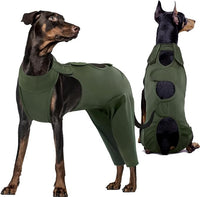 Kuoser Thigh Wound Protective Sleeve for Dogs, Dog Surgery Recovery Suit for Rear Legs, Dog Recovery Sleeve for Female Male Dogs, Dog Onesie After Surgery Pet Surgical Suit for Spay Neuter, Green L