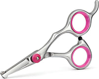 Pink 4.5 inch round tip dog grooming scissors with stainless steel blades