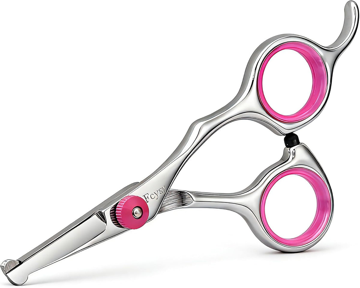 Pink 4.5 inch round tip dog grooming scissors with stainless steel blades