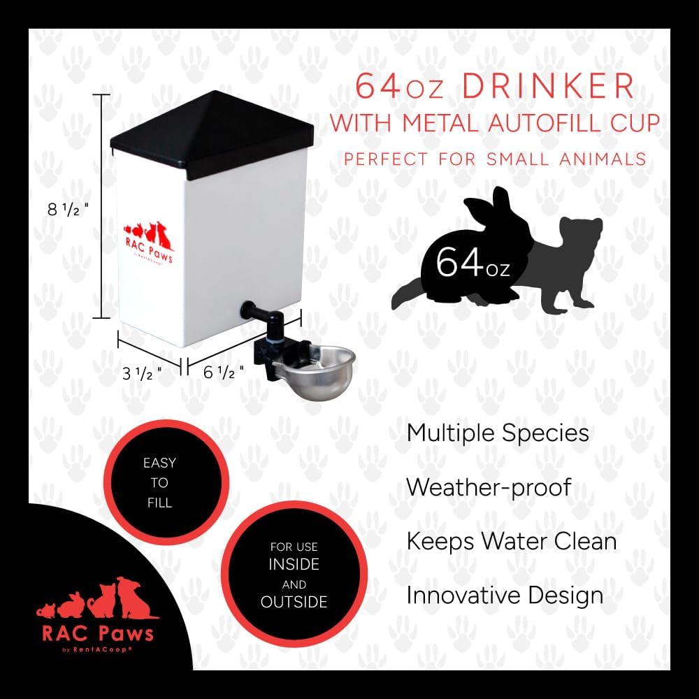 RentACoop 64oz Small Animal Drinker with Auto-Fill Metal Cup – Essentials for Small Pets - 64 Oz (Pack of 2) - image 2