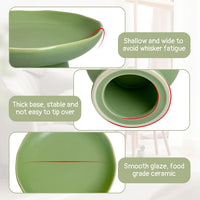 VCEPJH Elevated Cat Bowls 6.1in Wide Shallow Ceramic Raised Food Dish – Essentials for Cats - Green(Pack of 2) - image 4