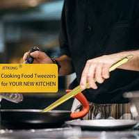 JETKONG 2 Pcs 12-Inch Cooking Tweezers Stainless Steel Food Tweezers Kitchen Tweezer Tongs (Gold)
