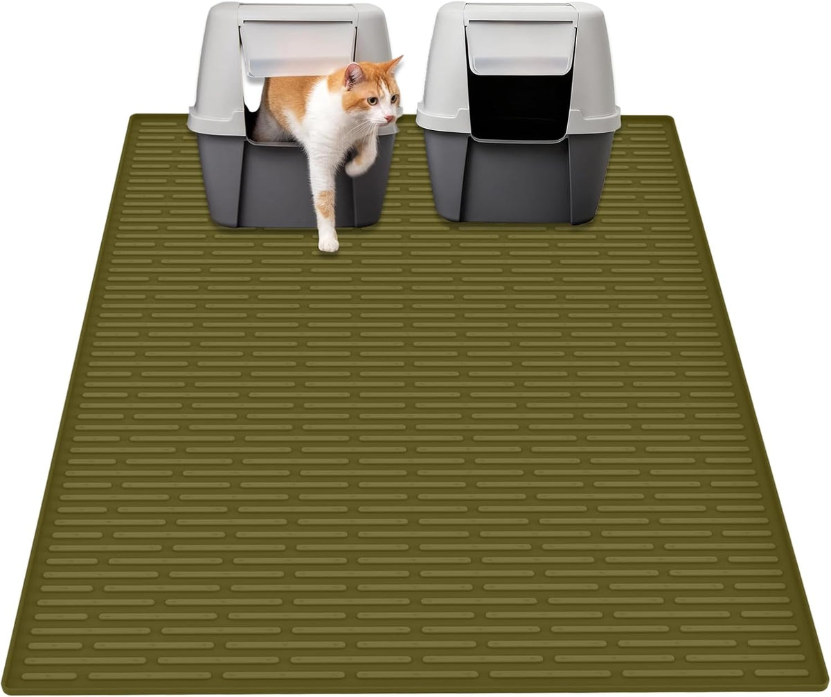 Ultibe 40"x30" Extra Large Silicone Cat Litter Mat - Avocado Green / 40"L x 30"W