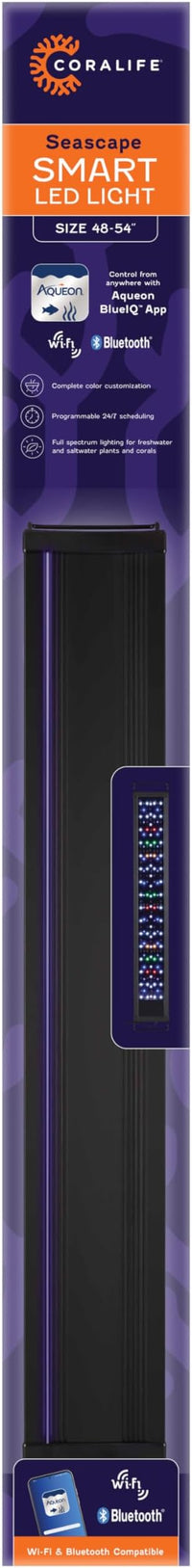 Coralife Fish Tank Aquarium Seascape WiFi/Bluetooth Smart LED Light Fixture, 48-54"
