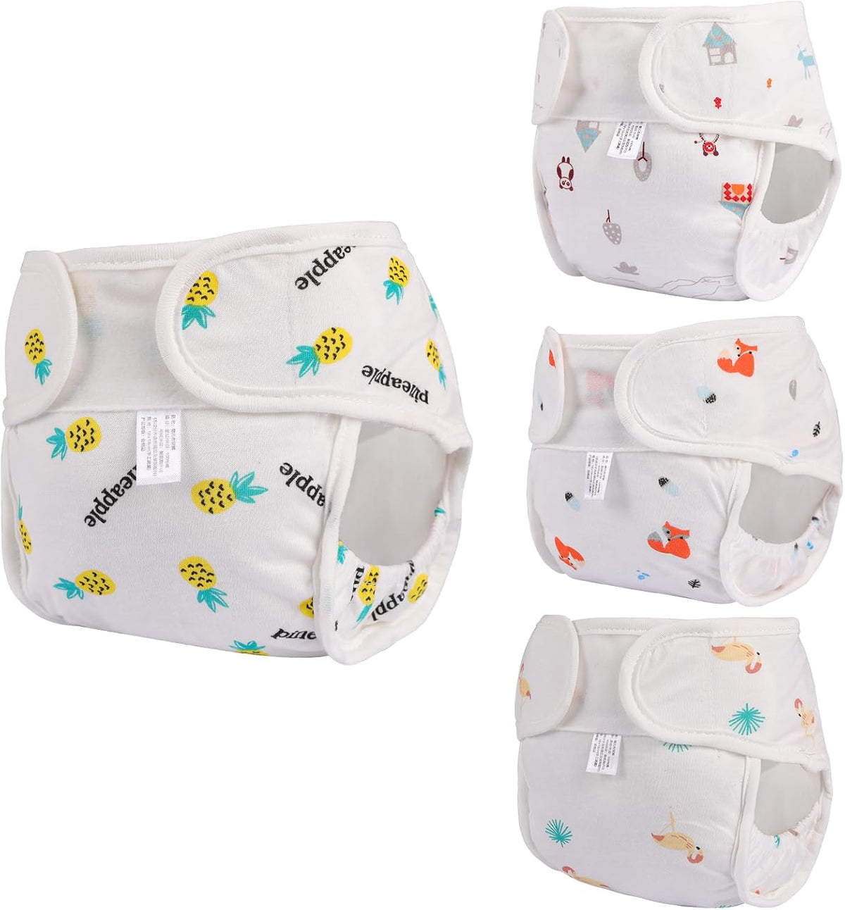 Babeside reborn baby doll diapers in pineapple, fox, flamingo and house prints