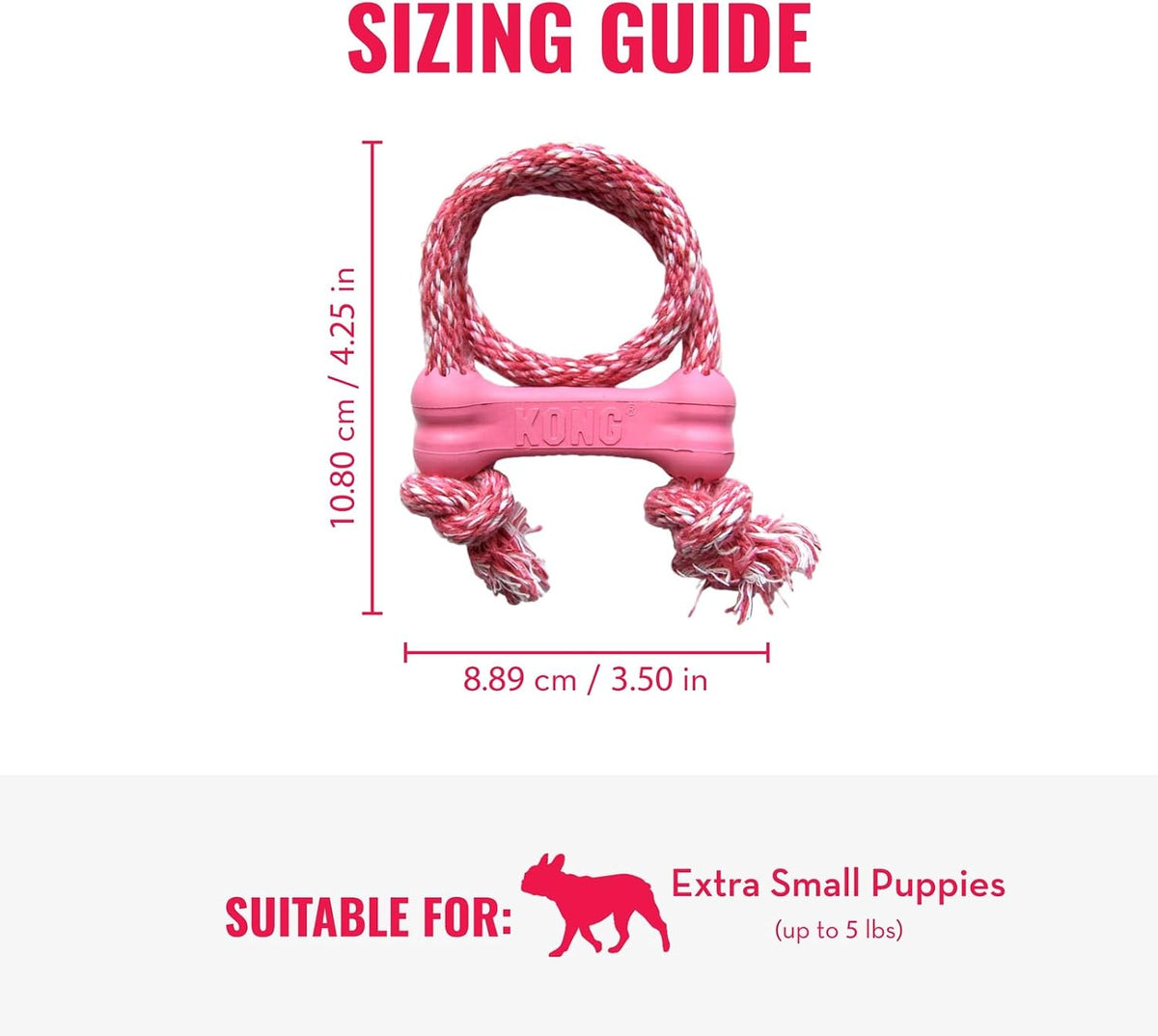 KONG Puppy Goodie Bone with Rope, Natural Rubber, for XS Puppies - Pink - image 3