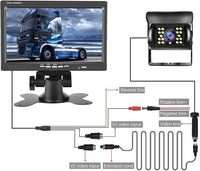 Hikity Backup Camera with Monitor Kit, Waterproof 18 IR LED Night Vision Reverse Camera + 7" Rear View Monitor Vehicle Parking System for RV Bus Trailer Truck (65ft Video Cable+ Cigarette Lighter)