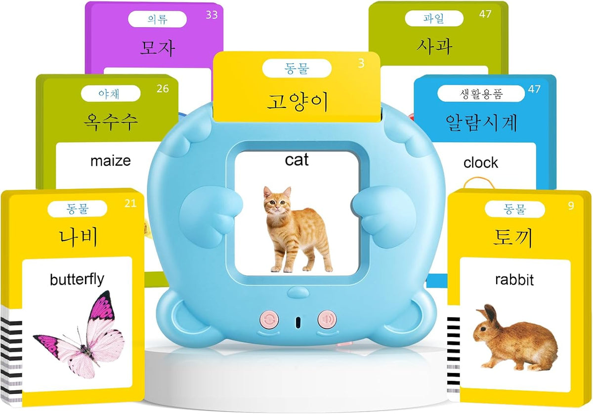 Spanish & English Talking Flash Cards for Toddler - Blue / Korean & English (510 Words）