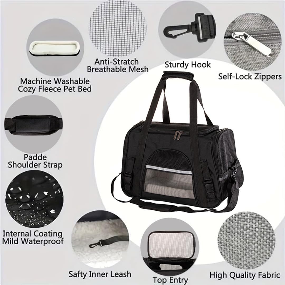 Cat Carrier Bag, Airline Approved Soft Carrier for Cats & Small Dogs – Essentials for Cats - Black - image 2