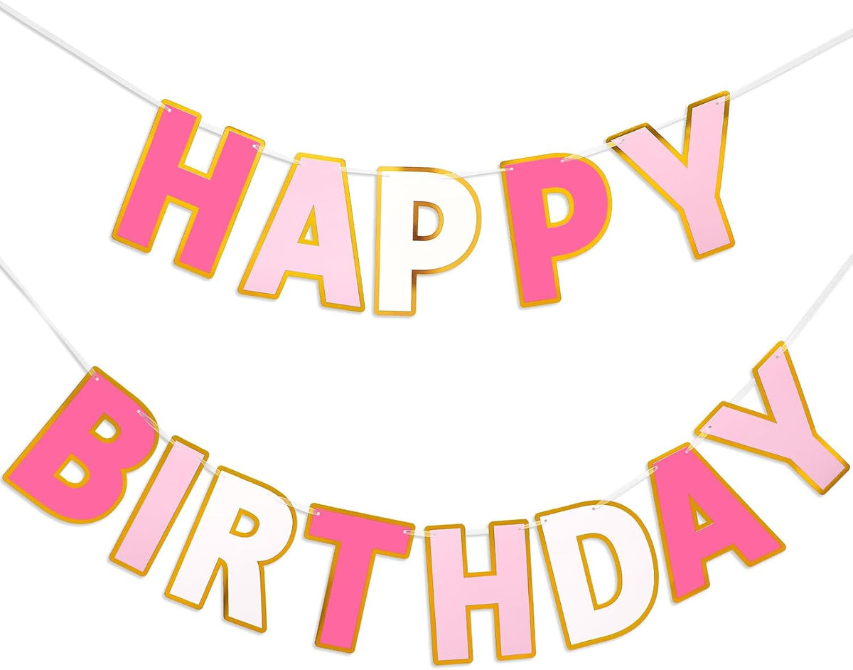 Pre-Strung Happy Birthday Banner - Roseo Pink