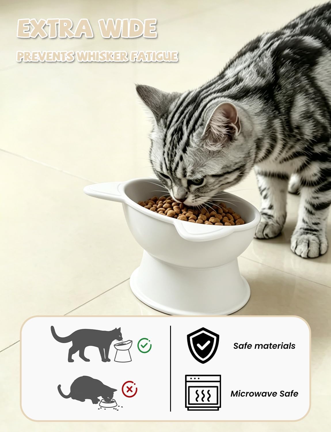 YINEYA 2 Pack Cat Food Bowls Elevated Design for Neck Comfort - Whiteq1 - image 3