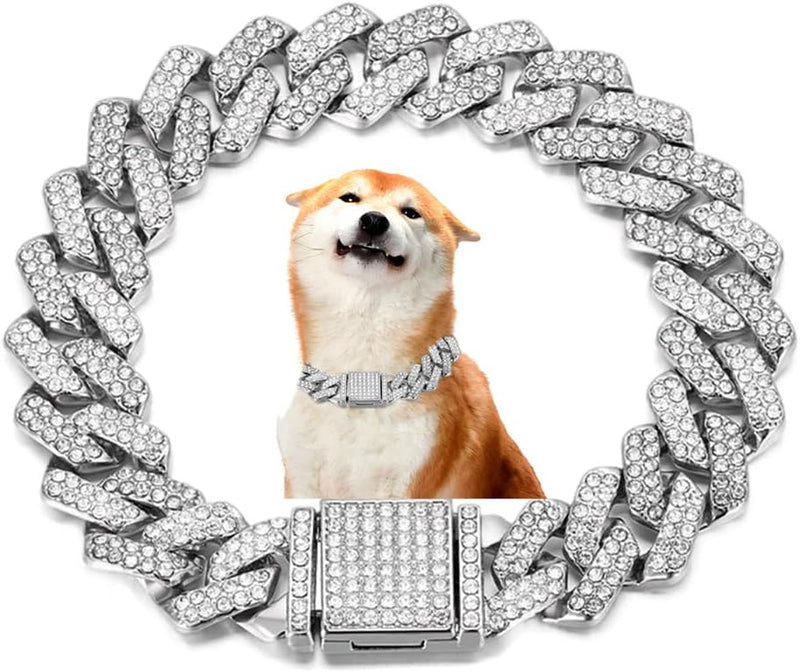 Pink Dog Necklaces for Small Dogs - Silver / 20 inch(Max Neck 19")