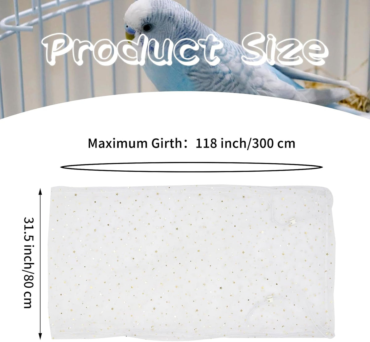 Bird Cage Seed Catcher, Large Bird Cage Cover - White, Sequins Star - image 3